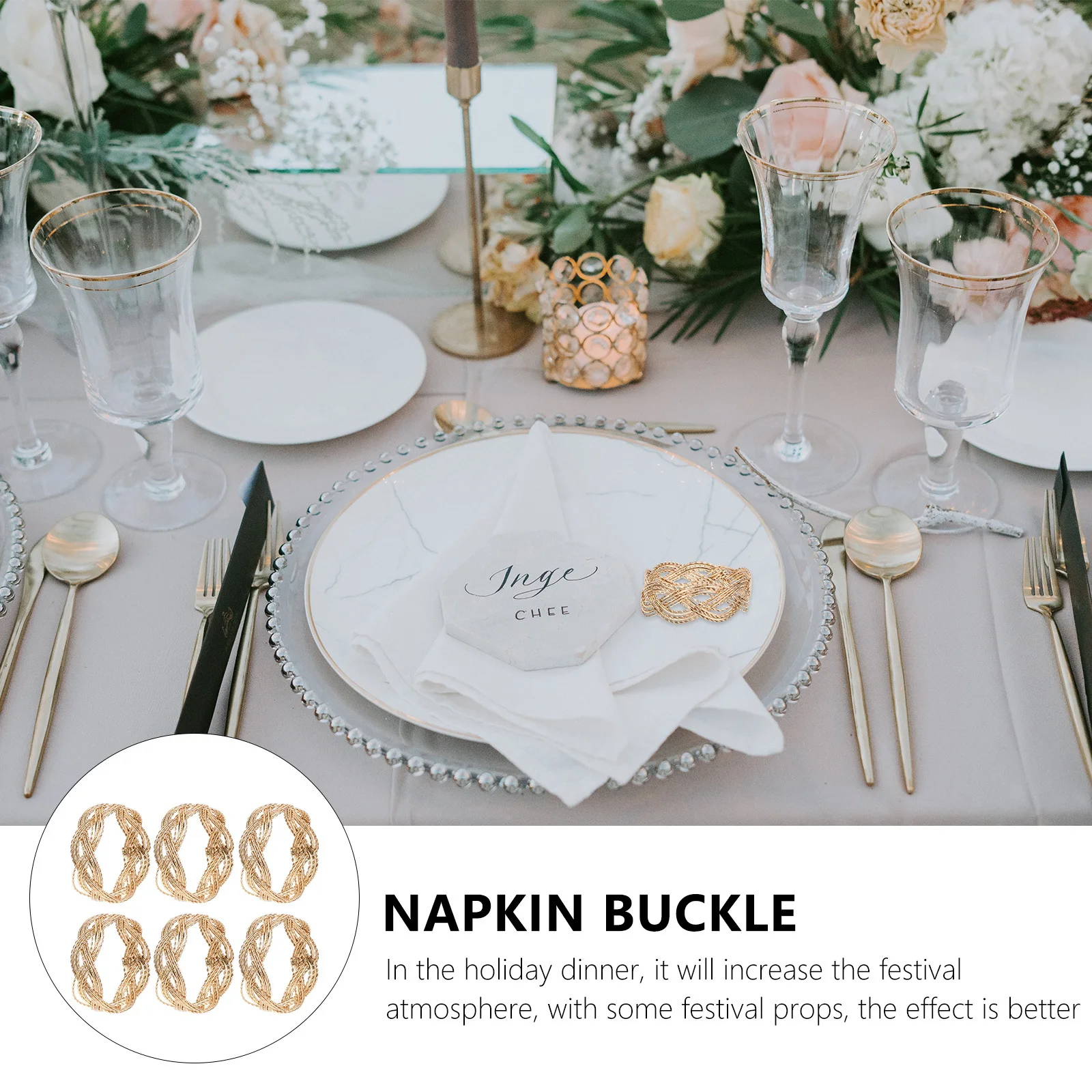 

6Pcs Napkin Rings Creative Alloy Decorative Banquet Dinner Table Decoration Party Elegant Napkin Buckle Festival Holder
