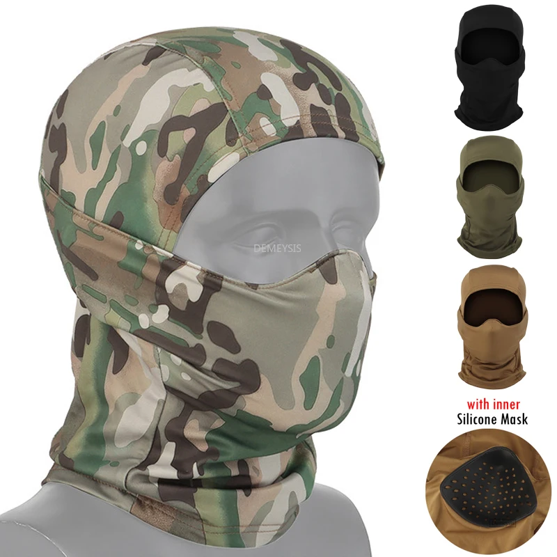 

Тактическая полнолицевая маска с силиконовой камуфляжной Балаклава, охотничья голова, шея, шлем, подкладка, кепка, пейнтбол, CS, головные уборы, маски