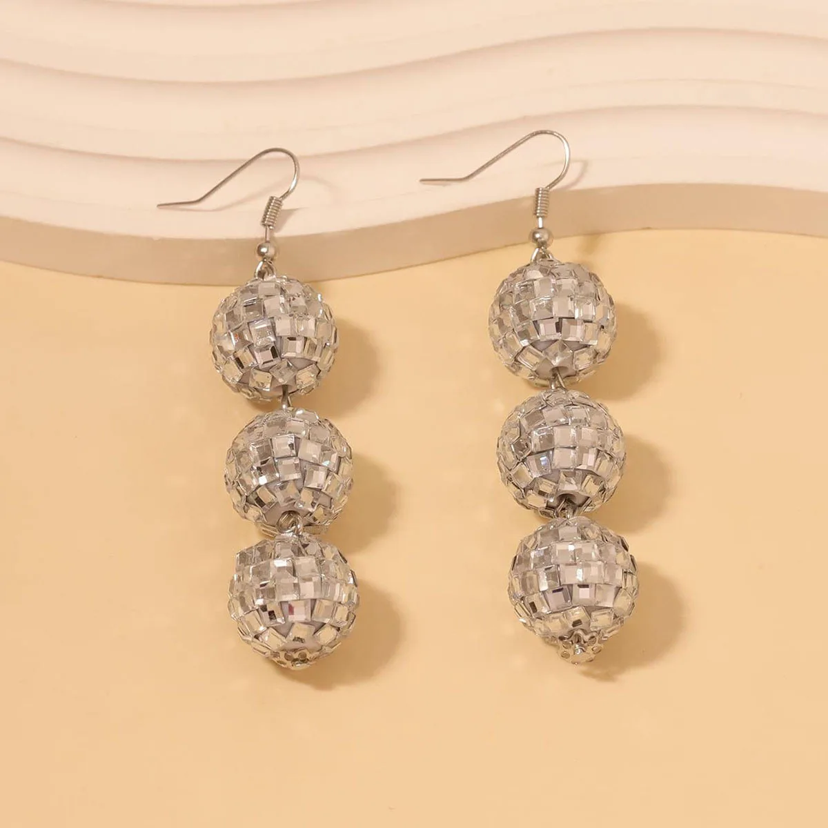 Christmas light luxury super flash handmade beaded multi-color disco ball long mirror bead niche women's earrings