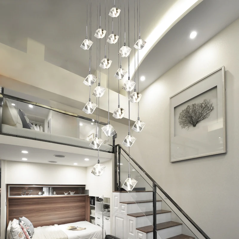 Modern Suspended Ceiling Light Pendant Lighting Stair Lamp For Living Room Stereo-Crystal Chandelier Compound Attic Hanging Lamp