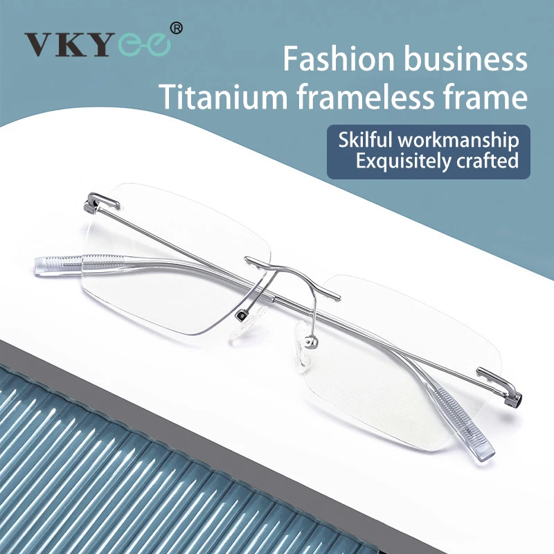 VICKY Fashion Rimless Myopia Glasses Men Unisex Titanium Anti Blue Light Glasses Women Custom Prescription Reading Glasses 0621