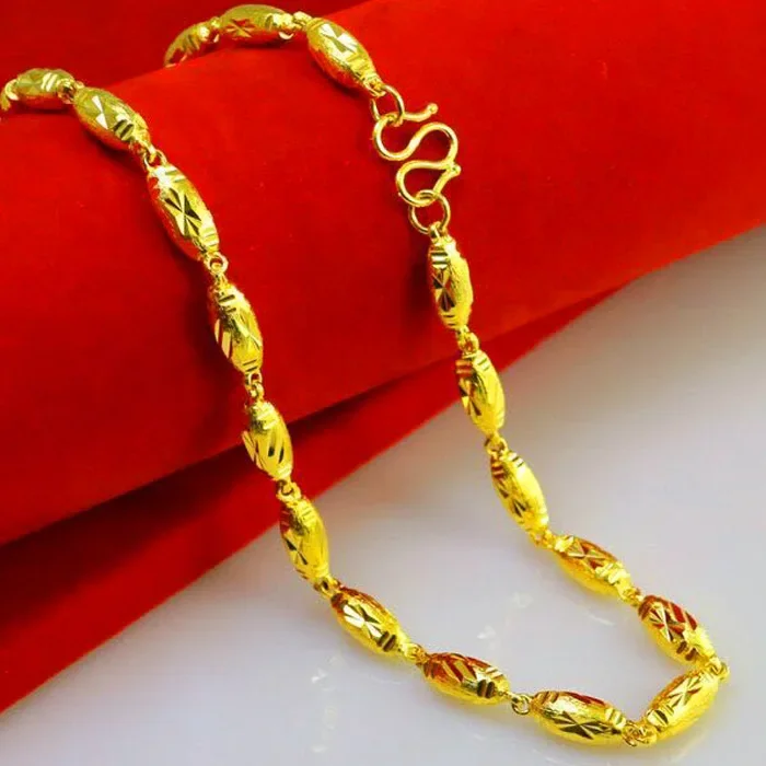 

Luxury 18K Gold Necklace for Men Wedding Engagement Jewelry Artificial Yellow Gold Solid Olive Ball Necklace Lasting No Fading