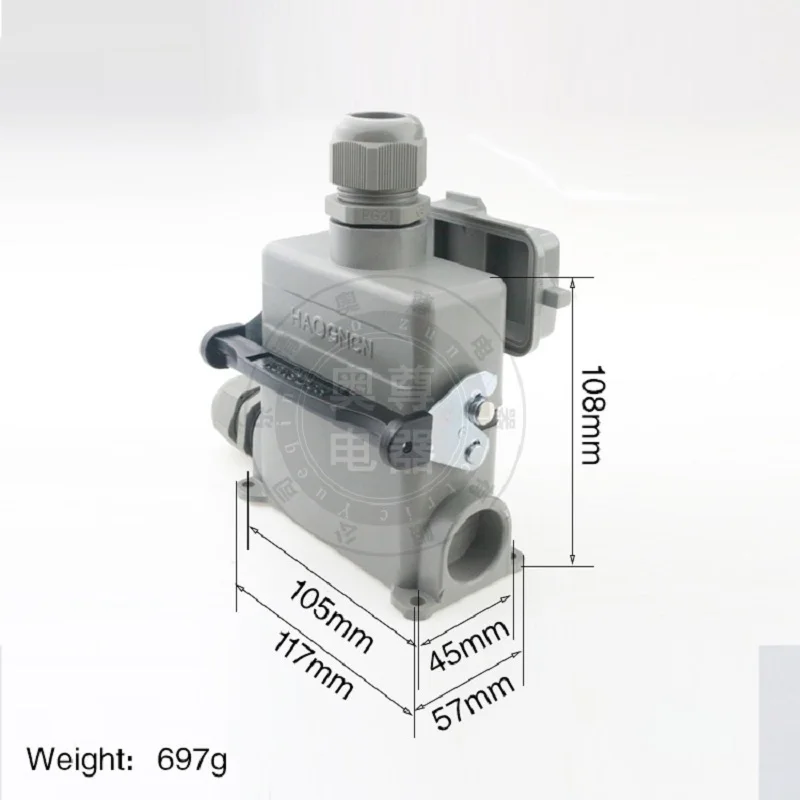 HDC-HE-16B-4 Rectangular Heavy Duty Connector 16 Pin core High Base with cover Aviation Industry Waterproof Plug Socket 500V 16A