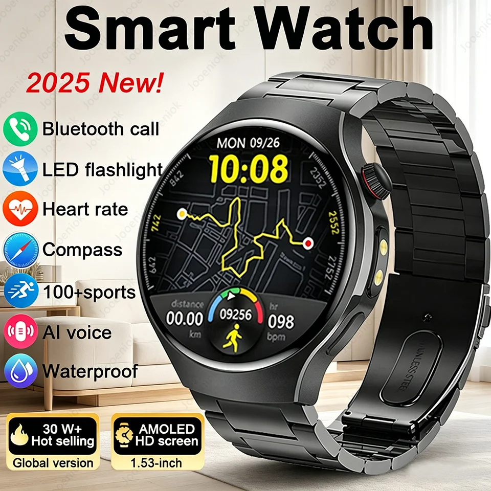 

Смарт-часы Watch 5 для мужчин, спортивные часы с LED-фонариком, GPS, HD AMOLED-дисплеем 360*360, измерением пульса, Bluetooth-вызовами, совместимые с Android и iOS
