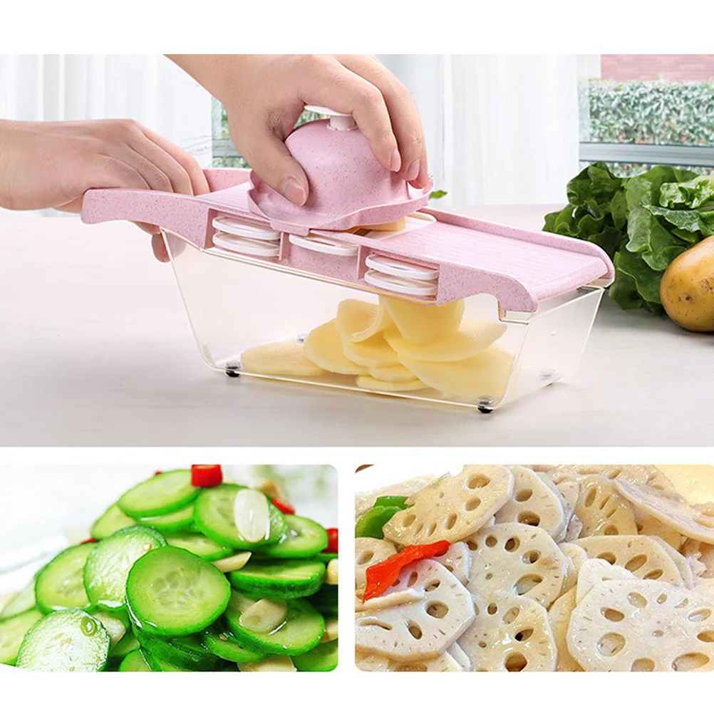 Kitchen Multi-functional Chopper Home Use Vegetable Chopping Set Manual Vegetable Grater Fruit Chopper Dicer (Pink)