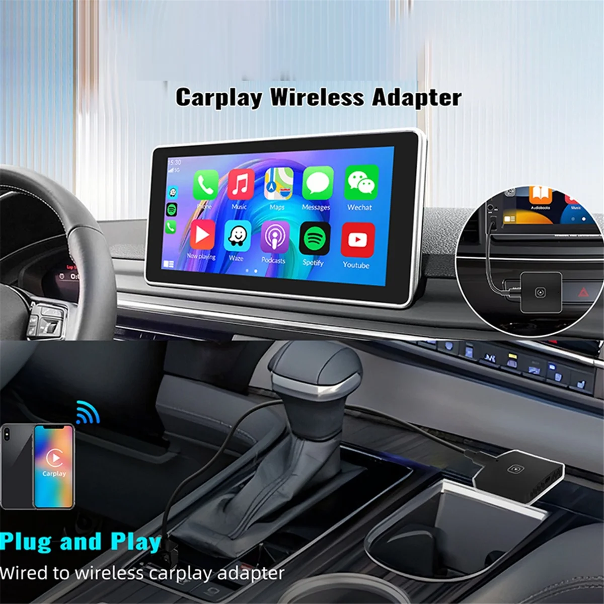 Car Ai Box 2-in-1 Wireless Carplay Android Auto Adapter Smart Car Ai Box Car Wired CarPlay to Wireless CarPlay