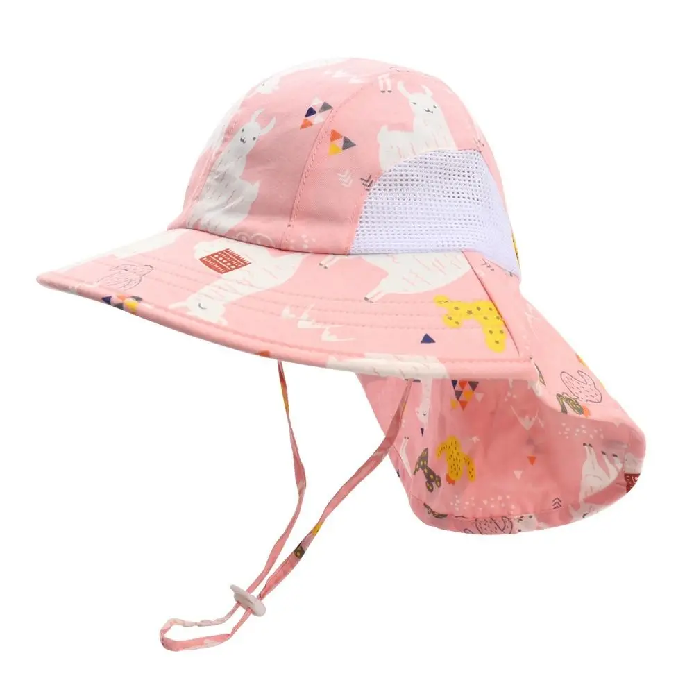 New Children Sun Hat Summer Cartoon Neck Protective Kids Caps Sea Printing Breathable Mesh Bucket Hat Bonnet For Boys Girls