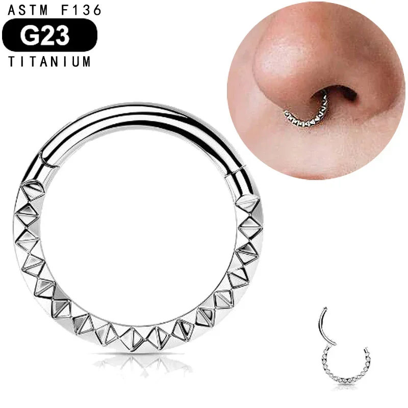 Nose Rings Titanium Lined Pyramid Cut Front Hoop  Septum Clicker Tragus Helix Piercing Earrings for Women Jewelry Hypoallergenic