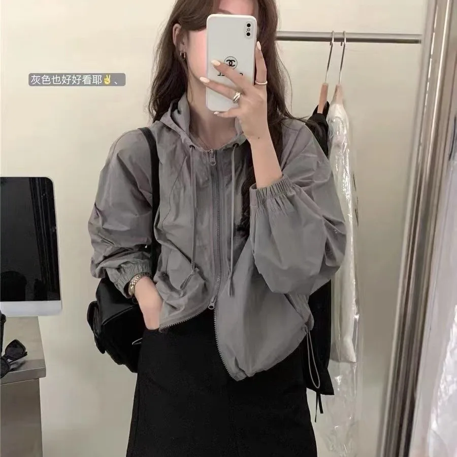 Short Zipper Jacket Women's Spring Summer New plus Size Casual Hooded Windbreaker Sunshine Protection Outerwear for Women