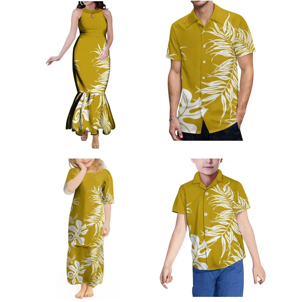 Abbigliamento da festa in famiglia personalizzato polinesiano, abiti lunghi estivi da donna, camicie da uomo larghe, camicie da ragazzo, abiti da ragazza