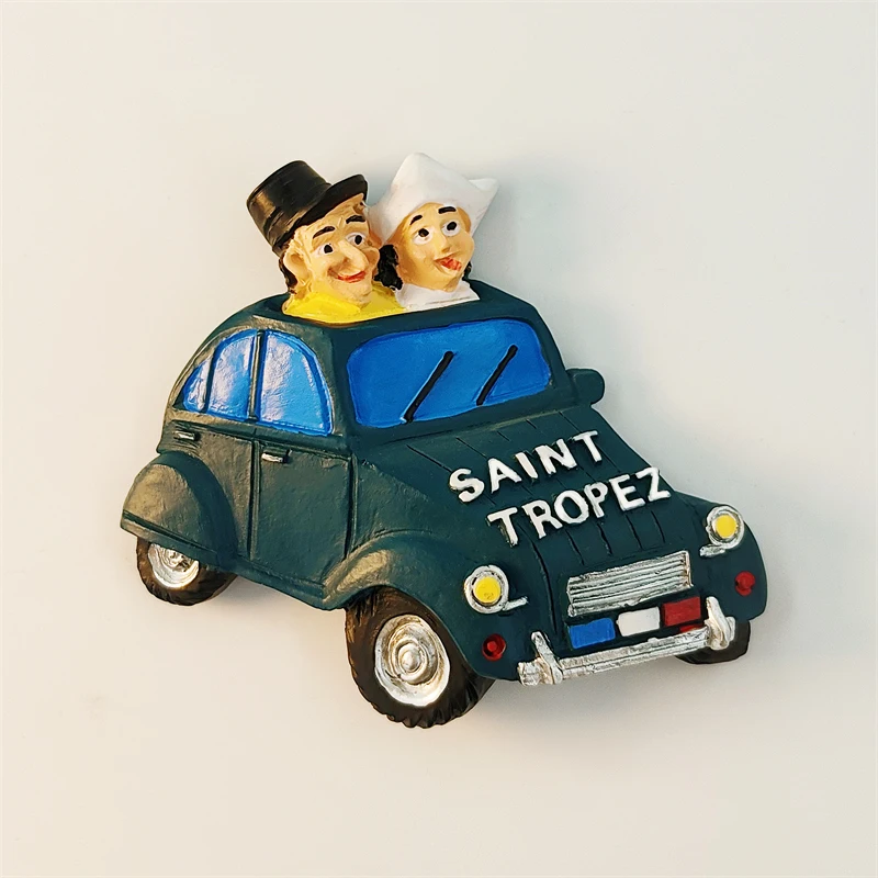 French Saint Tropez Couple Car Hand-painted 3D Fridge Magnets Tourism Souvenirs Refrigerator Magnetic Stickers Gift