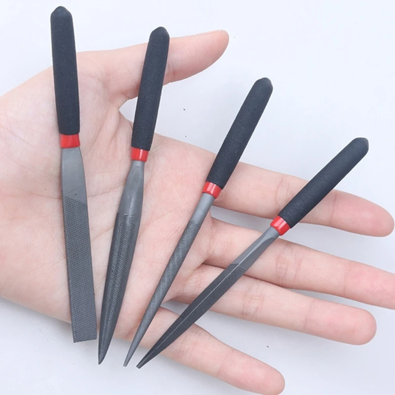  4Pcs Small Steel Files Needle Flat File for Stone Glass Metal Carving Craft