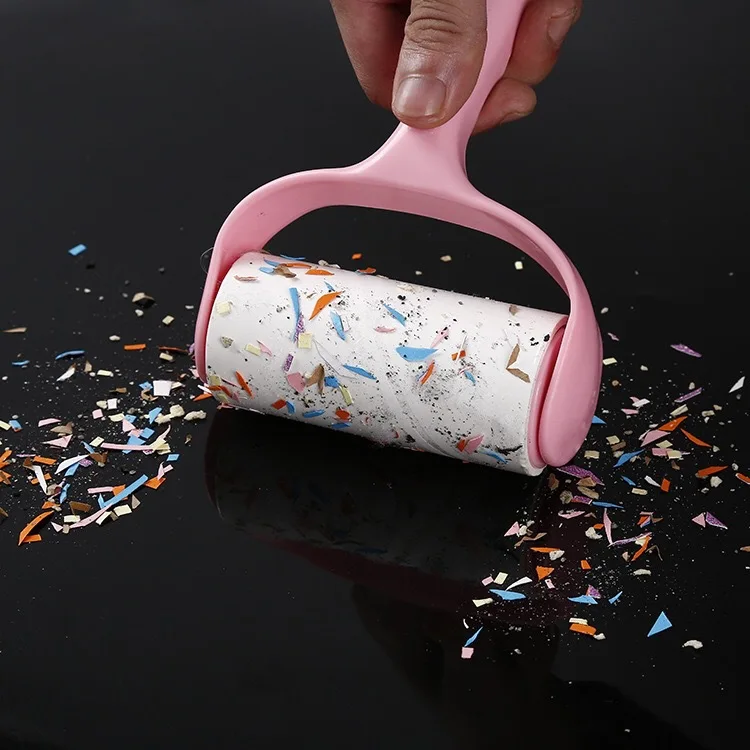 Tearable Roll Paper Sticky Roller Dust Pet Hair Clothes Carpet Tousle Remover Portable Lint Cleaning Brush Tools Kit with Handle