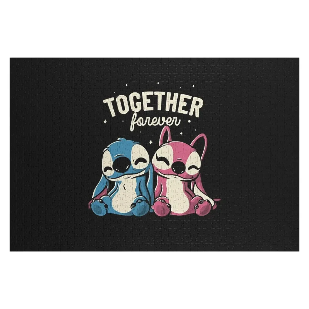 

Couple angel and stich together Jigsaw Puzzle Personalized Name Custom Wooden Name Anime Puzzle