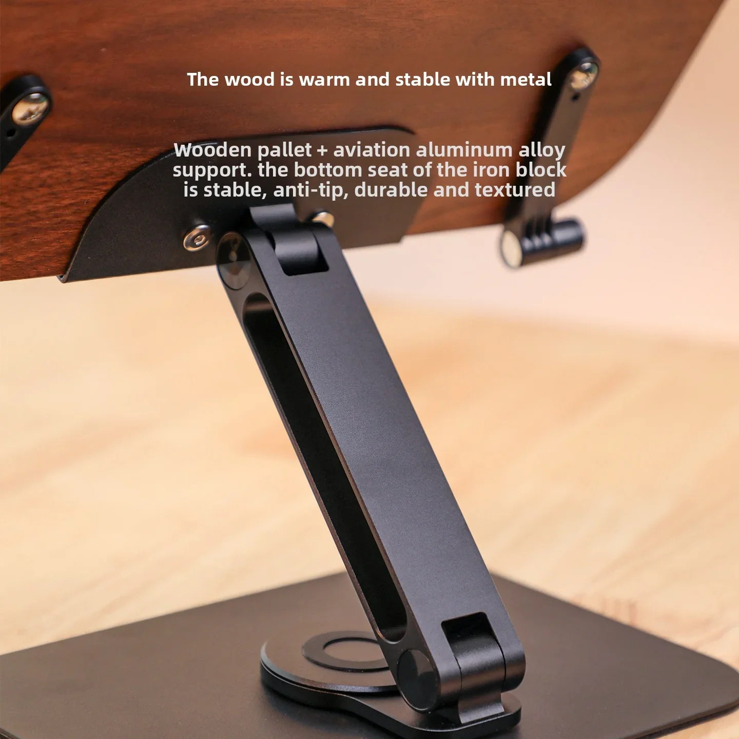 Desktop Book Stand for Reading with 360° Rotating Base Wooden Panel & Page Clips Foldable and Angle for Reading Book Holder