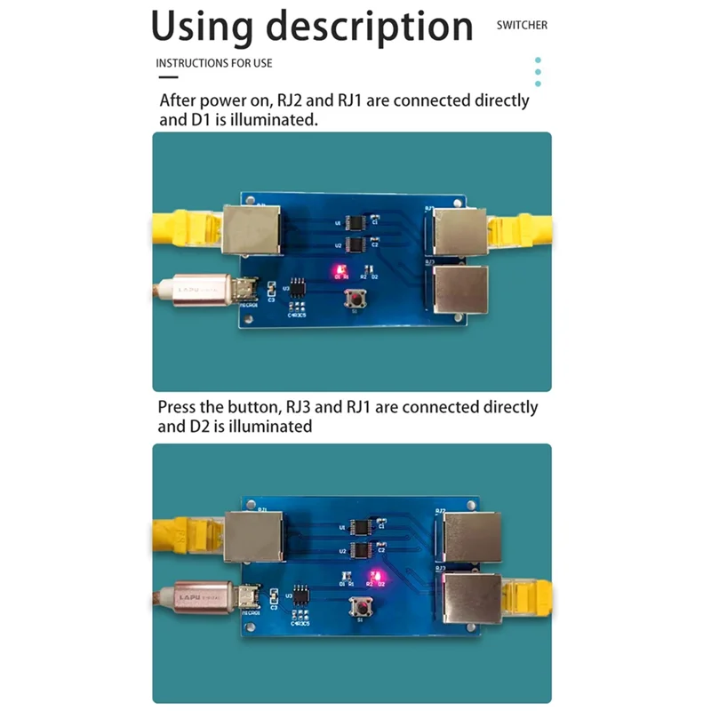 A92Z 1 Pcs Network Cable Broadband Gigabit Ethernet Port Switcher Internal/External Network Switcher 2-In-1-Out Distributor Modu