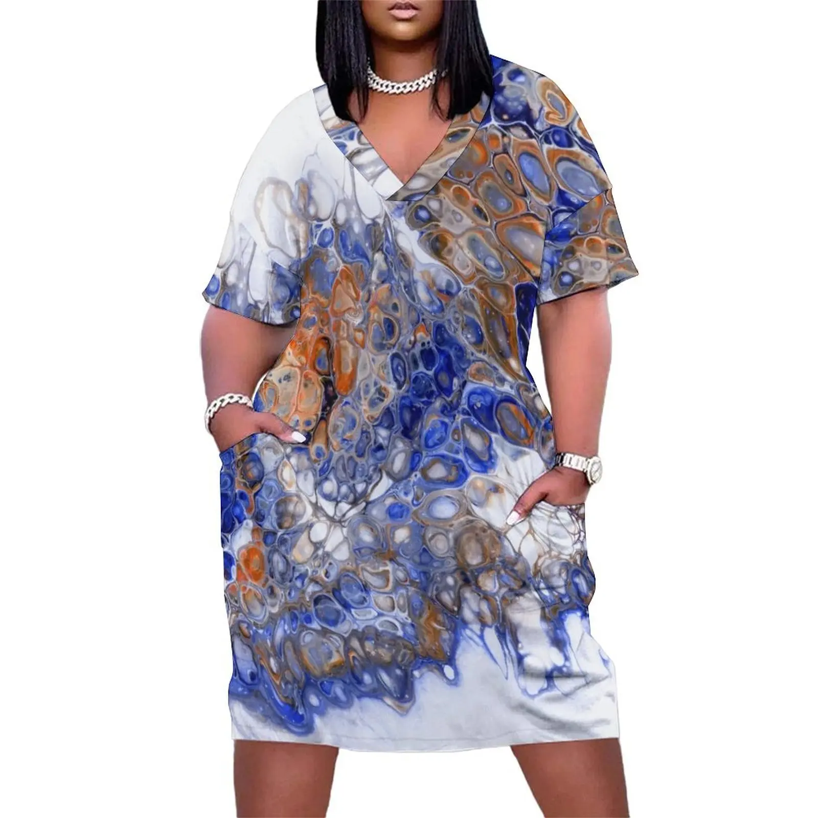 

Team Splash, Orange and Blue Loose Pocket Dress summer woman dress 2025 loose women's dress evening ladies dresses