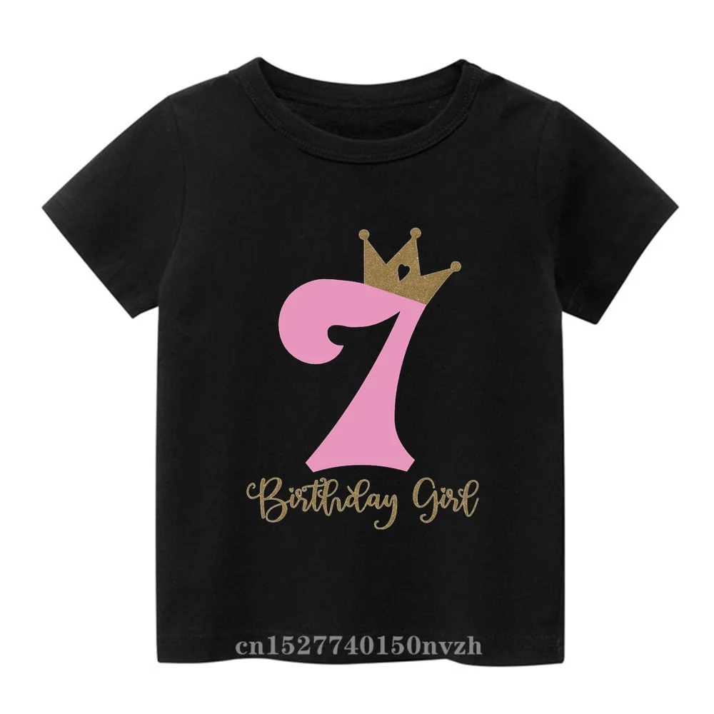 Birthday Girl King Golden Number 1-9th Black Children T-shirt Kid Party Gift Present Clothes Baby Family Group Tops Tee