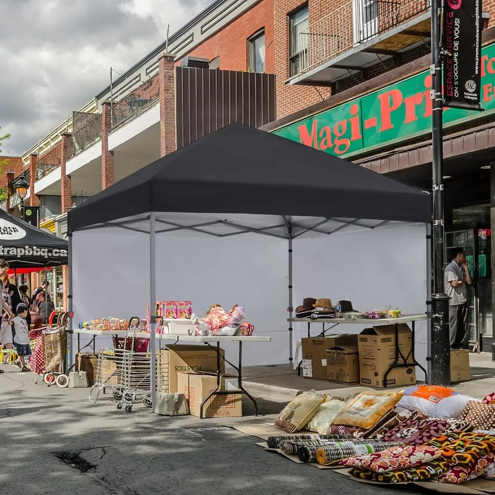 Pop Up Canopy Tent 10x10 with 2 Sidewalls, UV protection Outdoor Shade Instant Canopy Tents with 4 sand bag,8 stakes and 4 ropes
