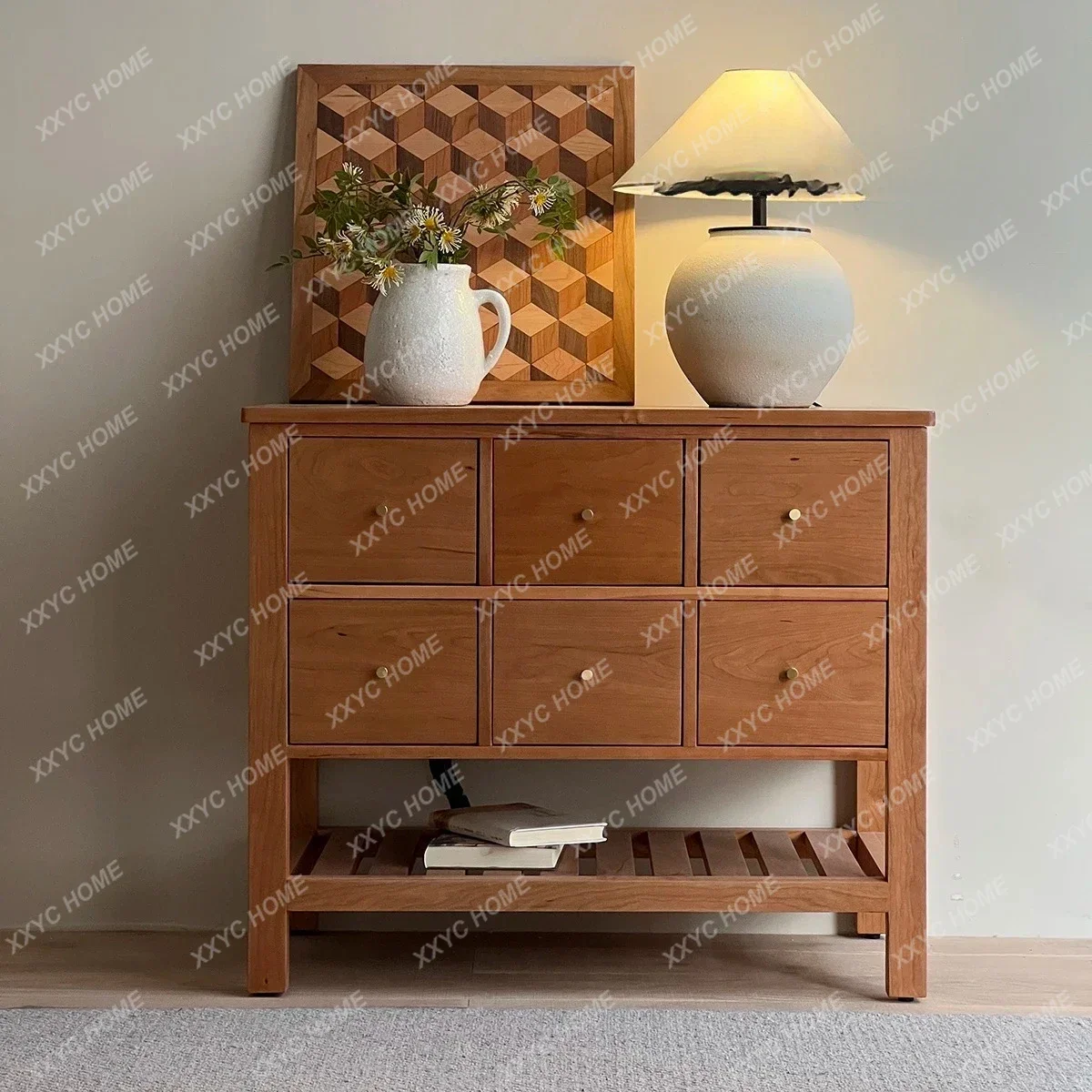 TTsolid Wood Bedroom Bucket Cabinet Pure Solid Wood Oak Side Cabinet Chinese Retro Style Cherry Wood Six Bucket Nordic Wind Pure