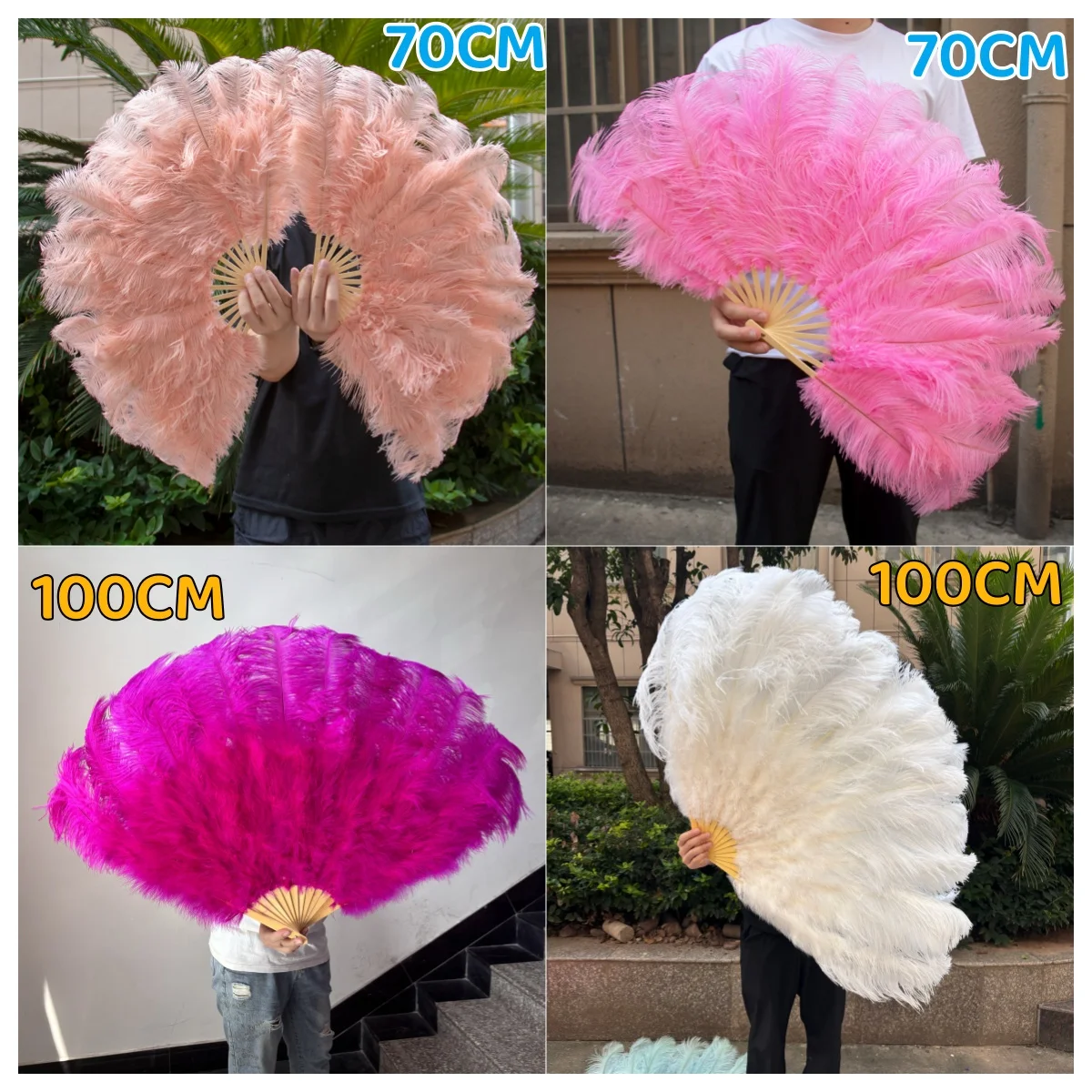 الضوء الطبيعي الأزرق النعامة ريشة مروحة 70 سنتيمتر 100 سنتيمتر طوي اليد عقد أعمدة مروحة ل هزلية الرقص الزفاف الأداء الدعامة