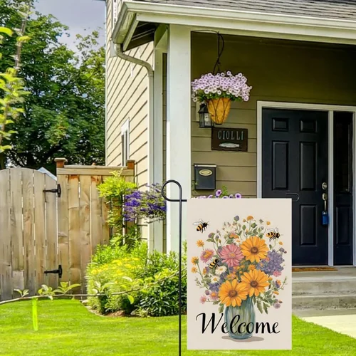 Spring Summer Flower Garden Flag 12x18 Inch Double Sided Welcome Bees Flowers in JJE DDI GGX