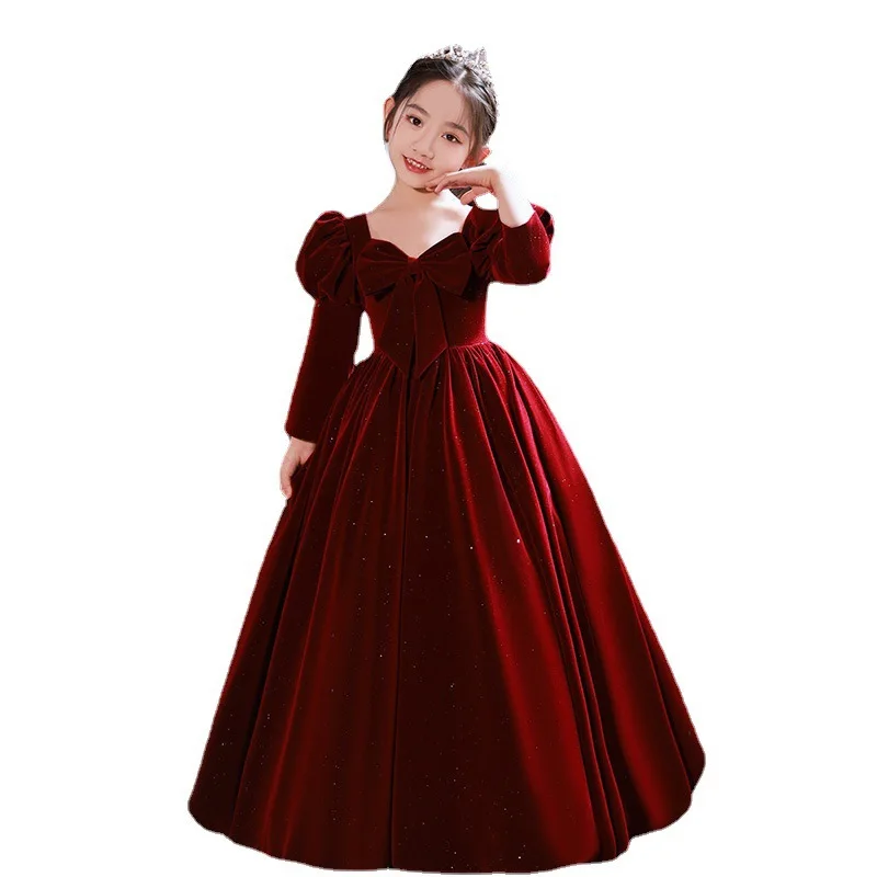 2024 Teenmiro Prom Dress for Girls Children Elegant Red Velvet Long Evening Dresses Kid Luxury Evening Ball Gown Teens Partywear