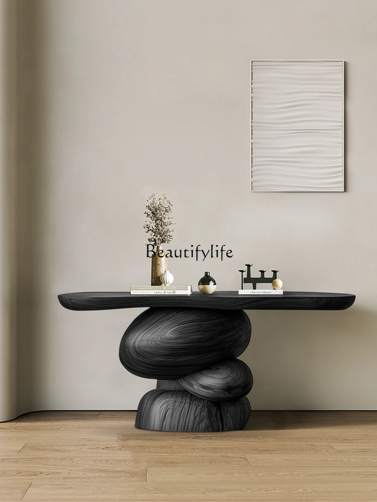 Wabi Sandy Wind Black Solid Wood Entrance Table Against the Wall