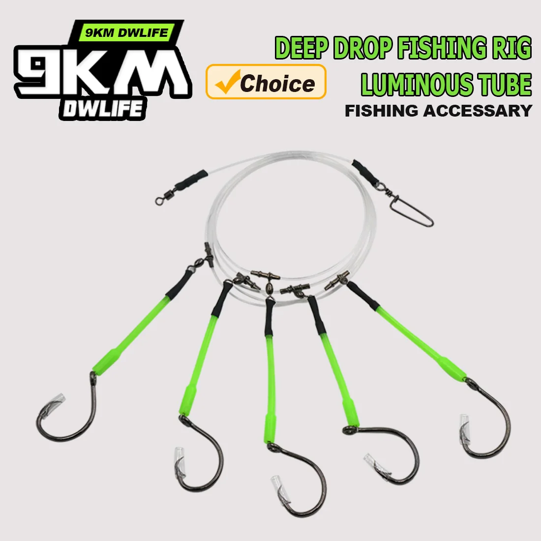 9KM Deep-Drop-Angelrig mit Haihaken, leuchtenden PVC-Hülsen, Snapper-Rig, vormontierte Salzwasser-Rigs für große Fische, Hai, Thunfisch – Detail 1