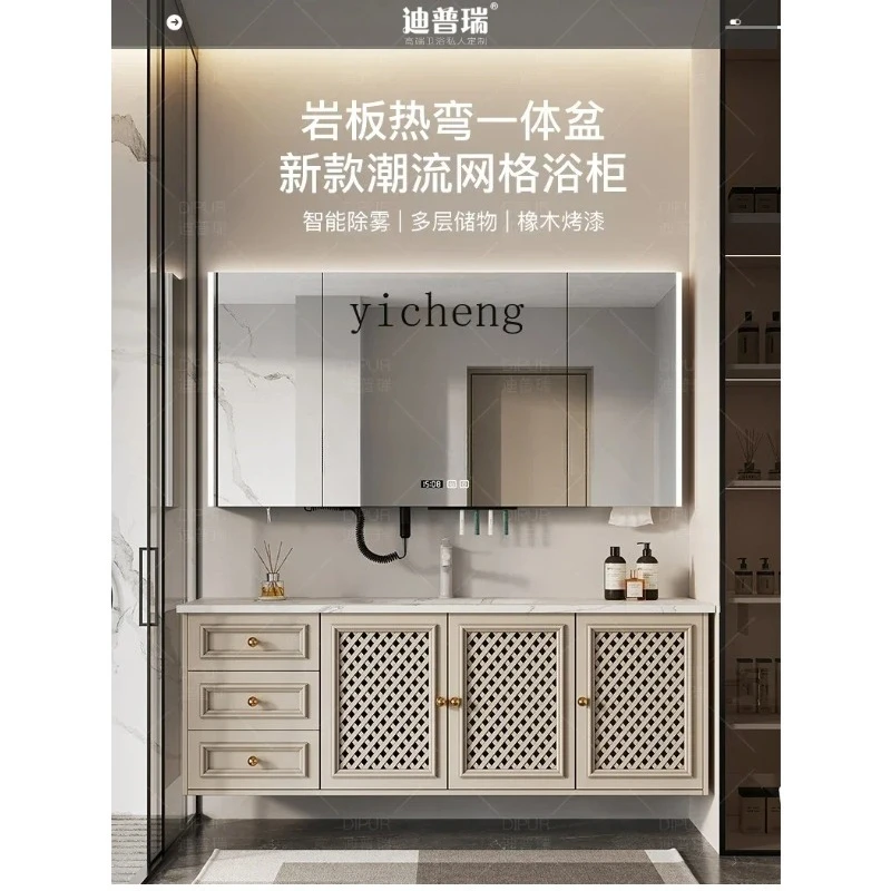 ys-7 Stone Plate Hot Bending Whole Washbin Bathroom Cabinet Combination Mirror Cabinet Bathroom Hand Washing Wash up Sink