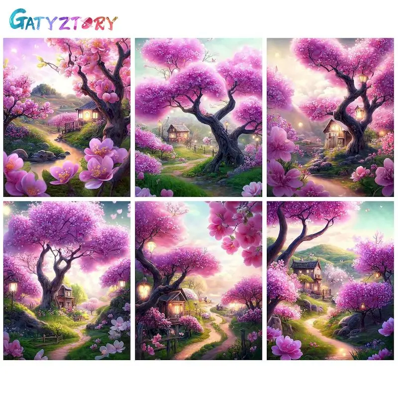 

GATYZTORY Oil Painting By Numbers Paint Kit On Canvas Purple Tree Landscape Number Painting Home Decors For Adults Artwork