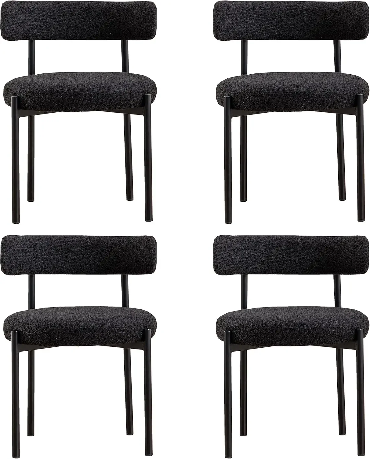 Boucle Dining Chairs Set Of 4, Modern Upholstered Dining Room Chairs, Armless Kitchen Chair For Dining Room, Living Room, Black