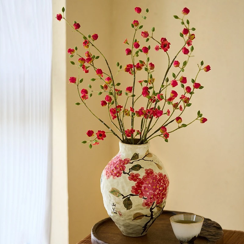 

Chinese Hand Painted Ceramic Vase Handmade Flower Vase Vintage Pottery Home Decor Living Room TV Cabinet Decoration Ornament