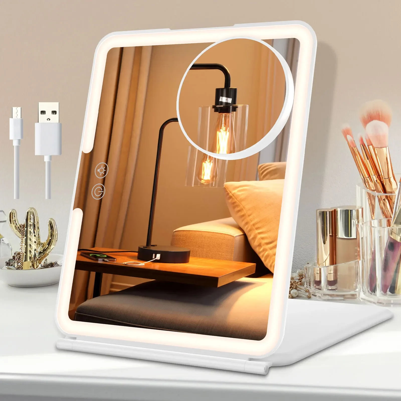 

Rechargeable Travel Mirror with 10X Magnifying Mirror Lighted Makeup Mirror Foldable Travel Makeup Mirror Home decoration