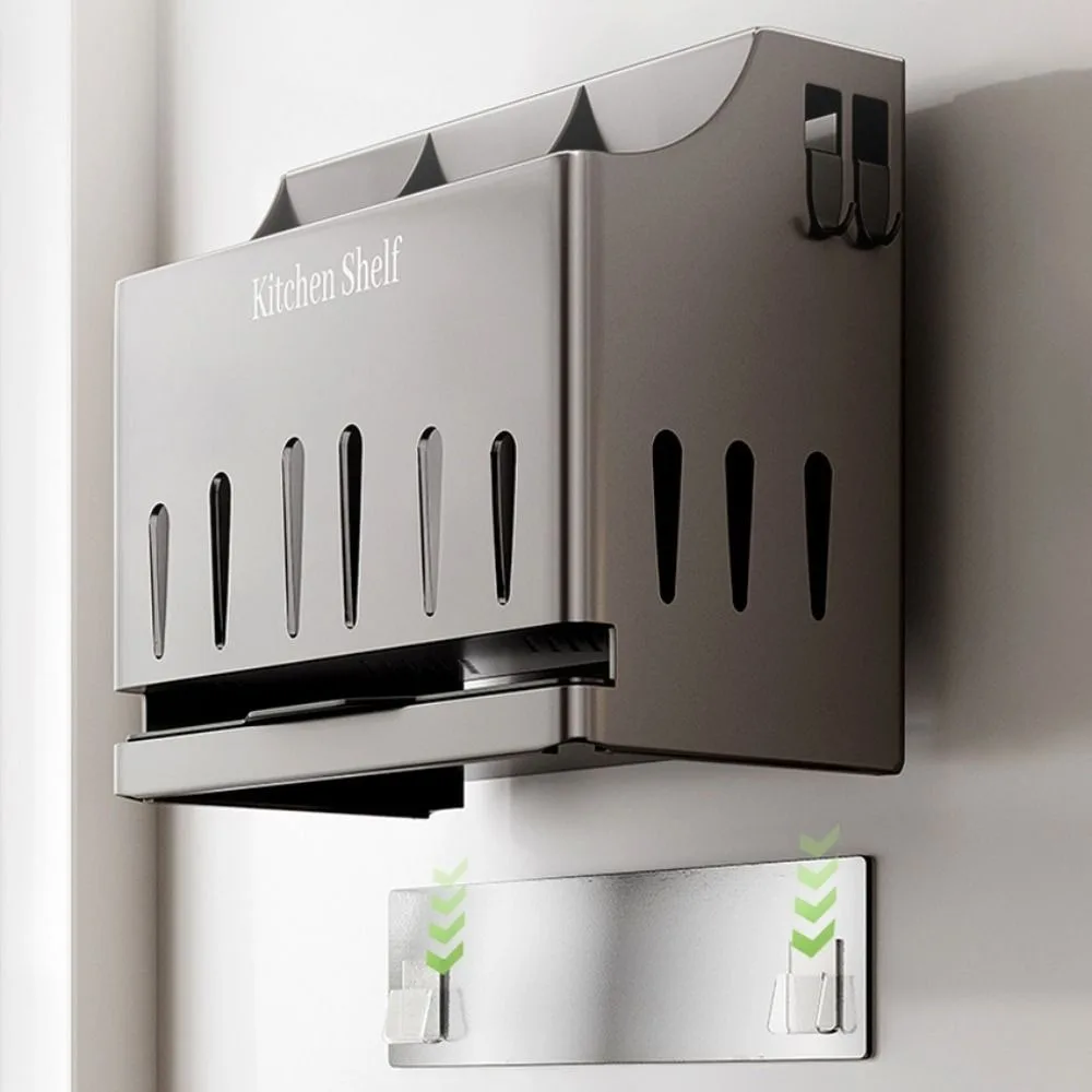 

With Drain Tray Cutlery Holder Stainless Steel Integrated Cutter Storage Rack Large Capacity Rust-proof Chopstick Cage Home