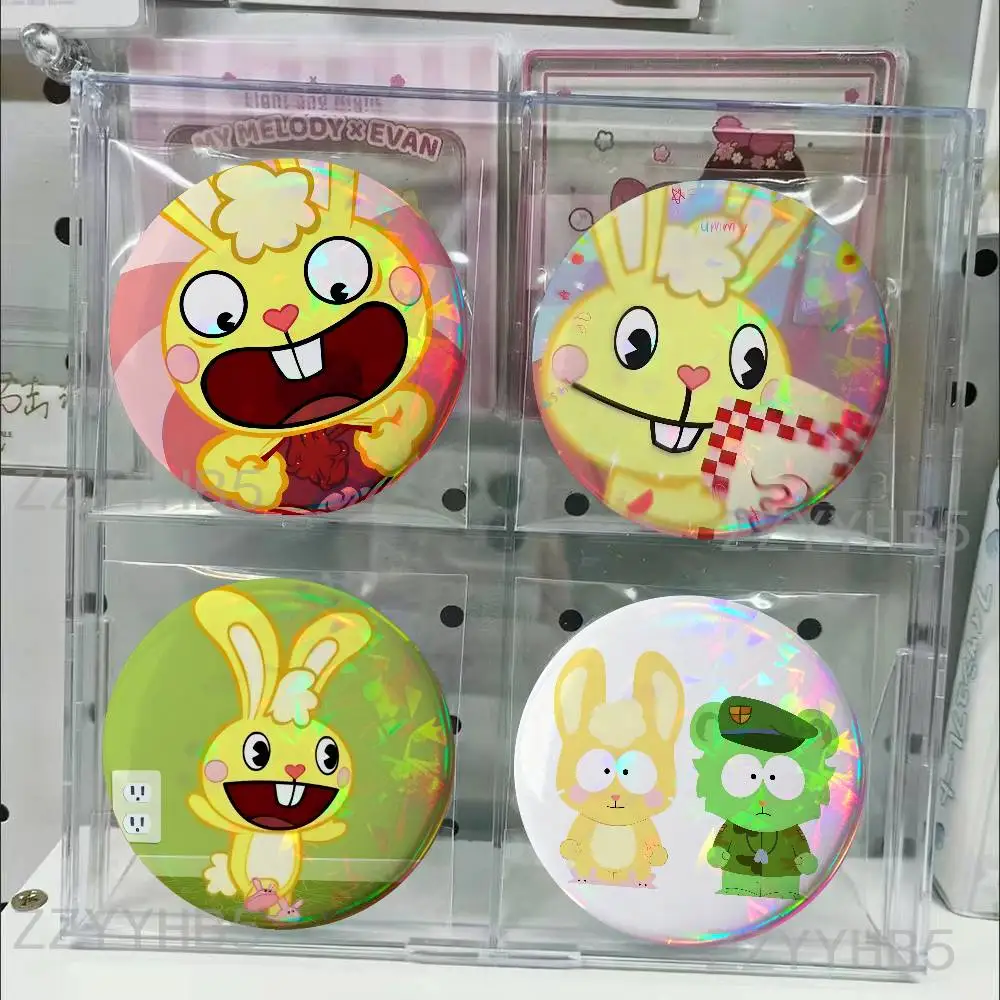 

H-Happy Tree Friends HTF Cuddles Meme Coin Badges Tinplate Round Brooch Custom Anime Role Enamel Pins Gifts for Fans Friends