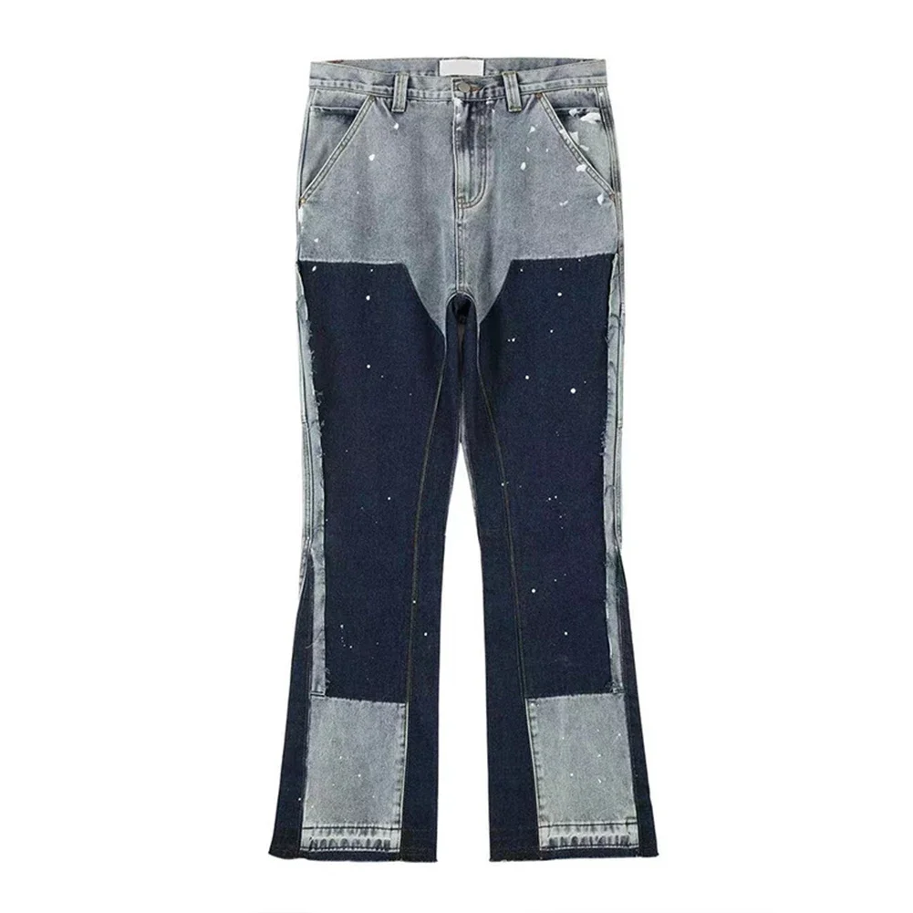 

Cotton Pants Pants Male Men Patchwork Fringe Regular Slight Stretch Speckled Ink Color Speckled Ink Color Match