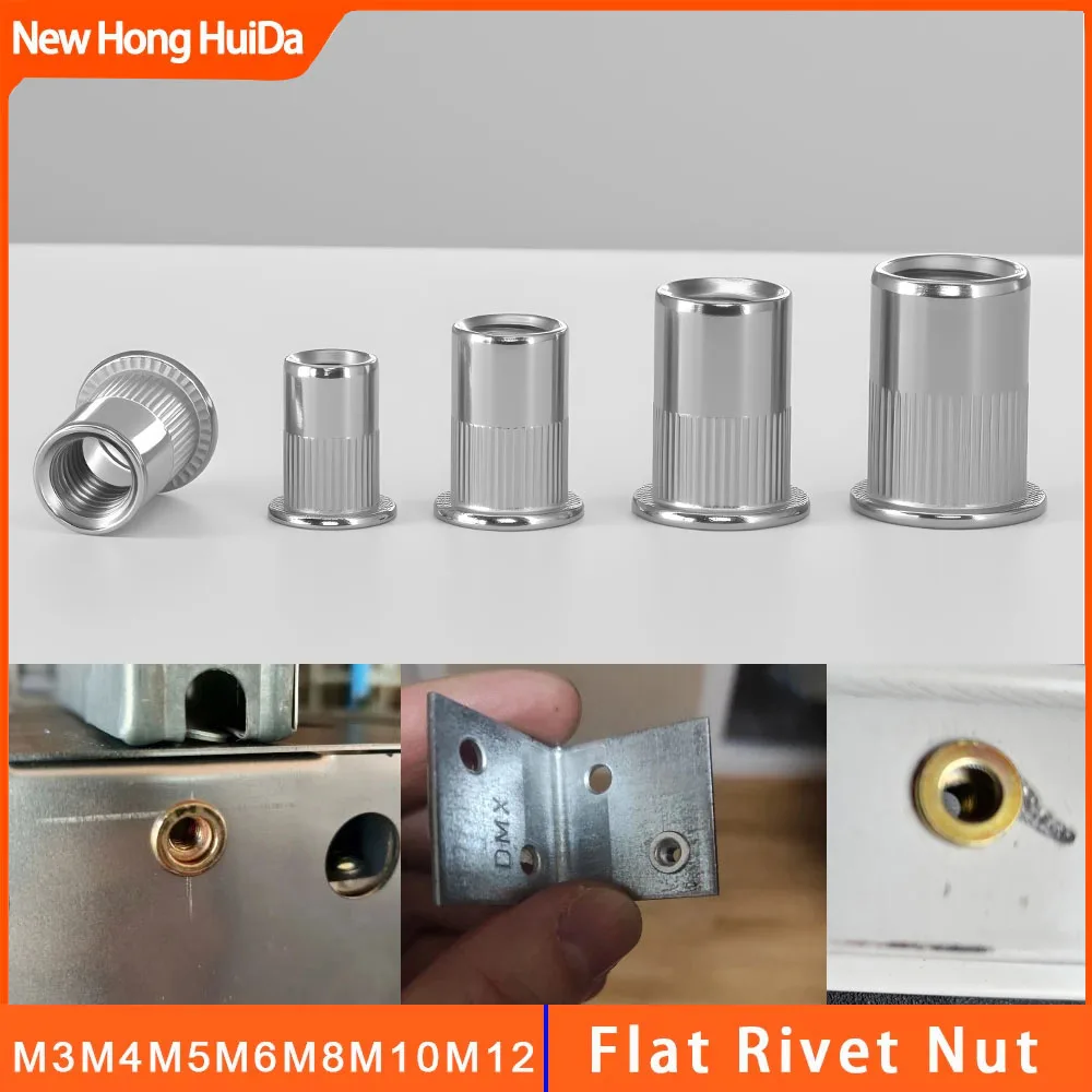 M3 M4 M5 M6 M8 M10 M12 304 Stainless Steel Rivnut Thread Aluminum Flat Rivet Nuts Zinc Plated Black Carbon Steel Insert Nutsert