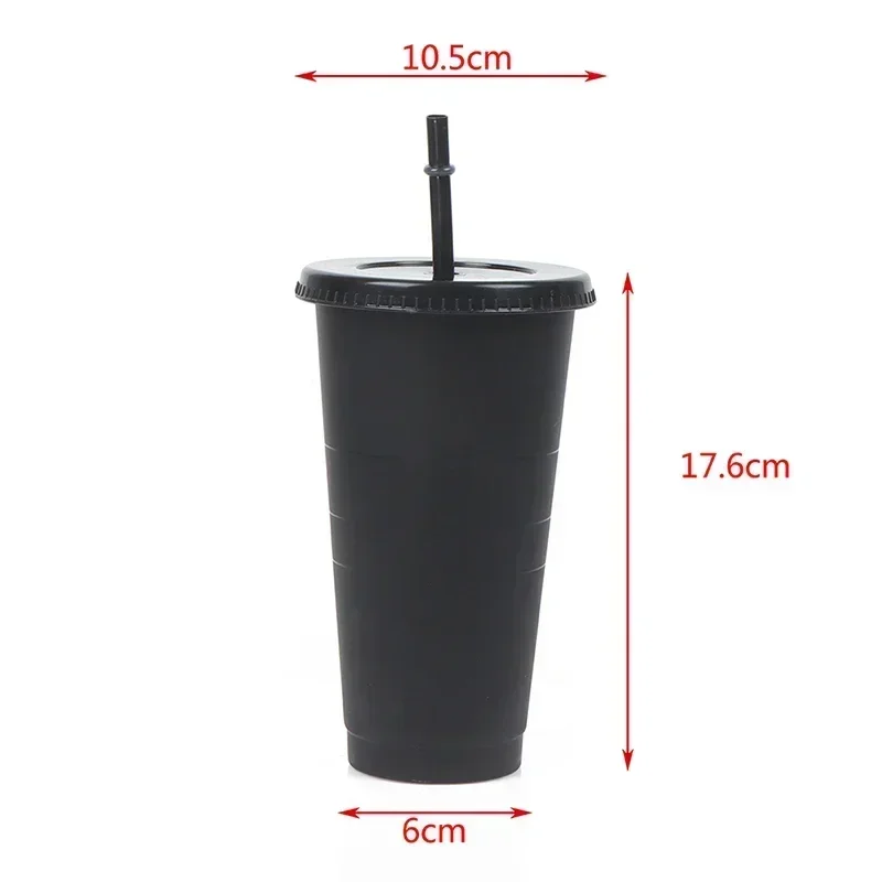 1PCS Food Grade PP Plastic Drink Change Color Straw Mugs With Lid Plastic Tumbler Matte Coffe Bottle Cup