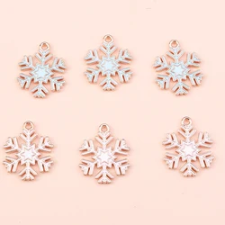 10pcs 19x21mm Enamel Winter Snowflake Charms for Jewelry Making New Year Christmas Earrings Pendant Necklaces DIY Craft Supplies