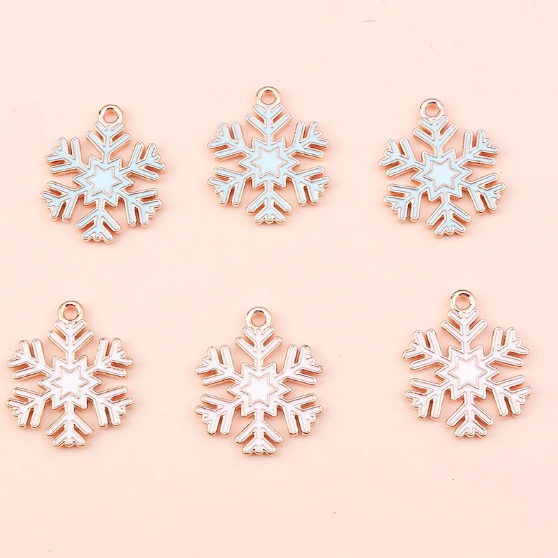 10 sztuk 19x21mm emalia zima płatek śniegu Charms dla tworzenia biżuterii nowy rok kolczyki świąteczne wisiorek naszyjniki DIY zapasy rzemieślnicze