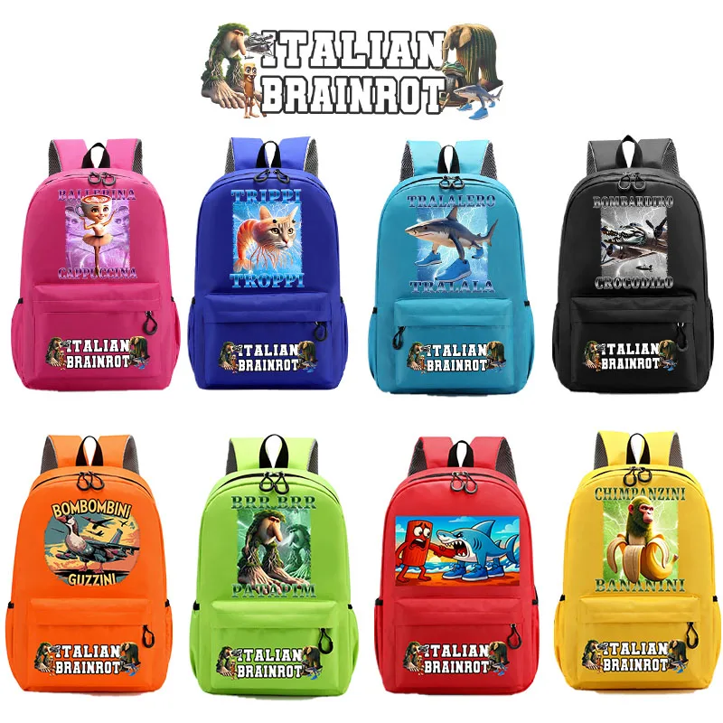 

New Italian Brainrot Backpack Tung Tung Tung Sahur Crocodile Bomber Telala Shark Schoolbag Cartoon Anime Large Capacity Book Bag