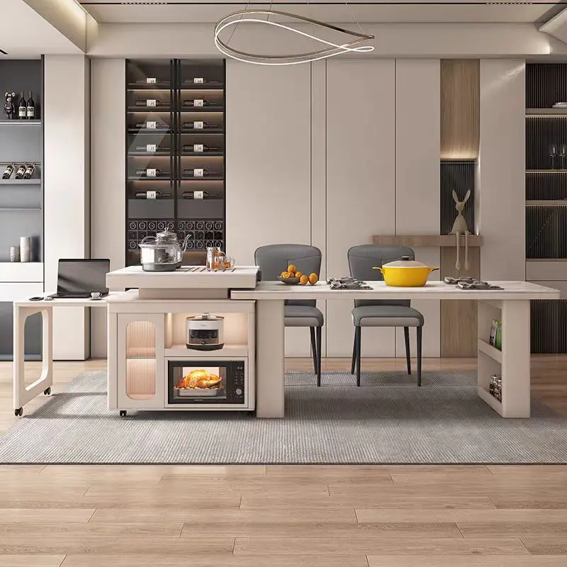 

Multifunctional island dining table integrated retractable high-end microwave oven household tea table modern light luxury tea