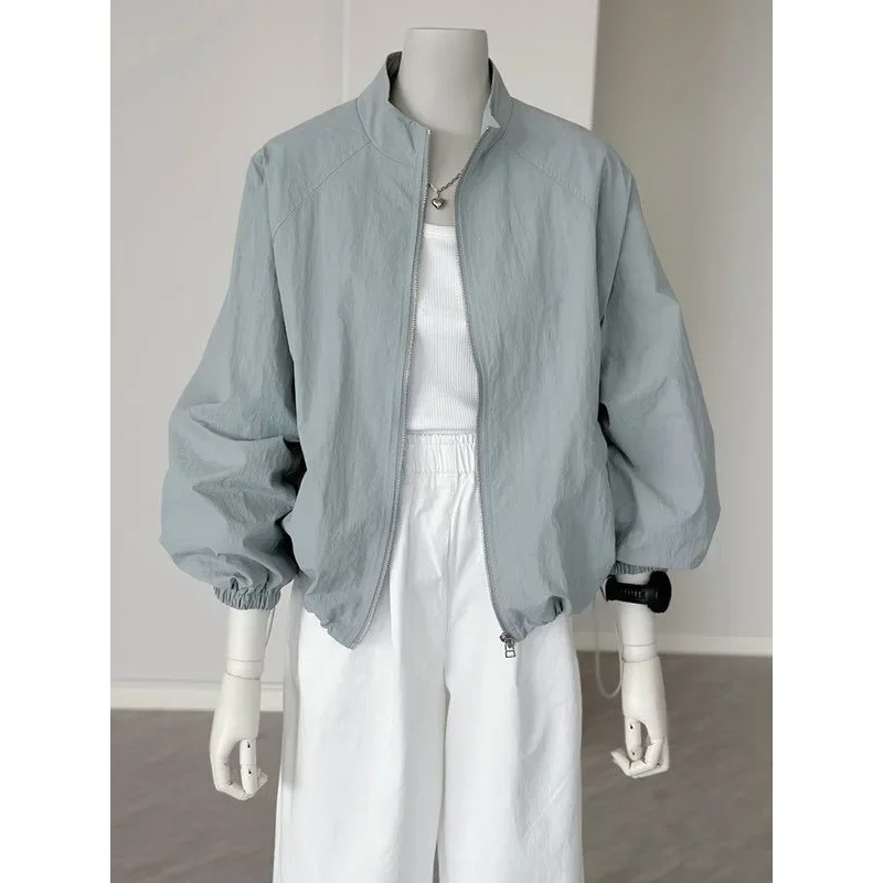 New 2025 Women Light Weight Zipper Casual Outdoor Sports Stand-up Collar Drawstring Design Jacket Sun Protection Thin Outerwear