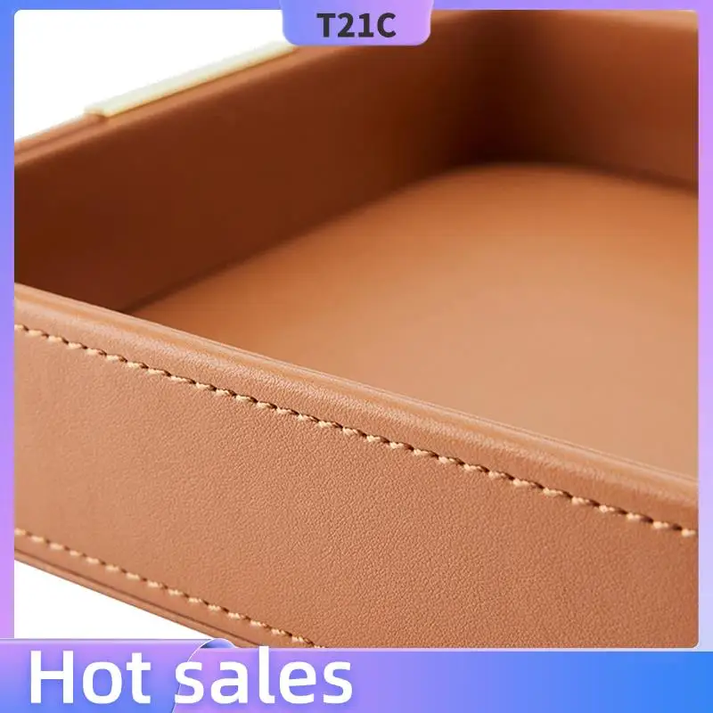 

T21C 2X Leather Desktop Storage Tray Square Storage Key Tray European Jewelry Leather Drawer