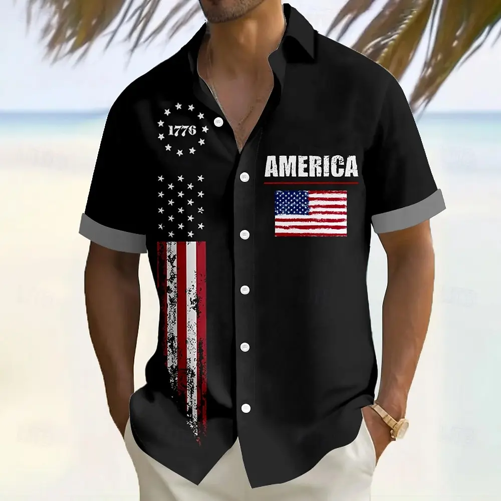 

Men's US Flag 3D Print Patriotic 1776 Shirt Summer Shirt Button Up Shirt Short Sleeve Summer Casual Outdoor Vacation Dailywear