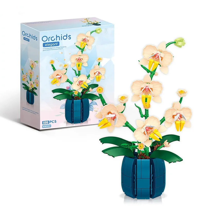 Orchid Flowers Bouquet Flower Building Blocks Set Block Bonsai Plant Model Bricks Romantic DIY Valentine's Day Toy For Kids Gift