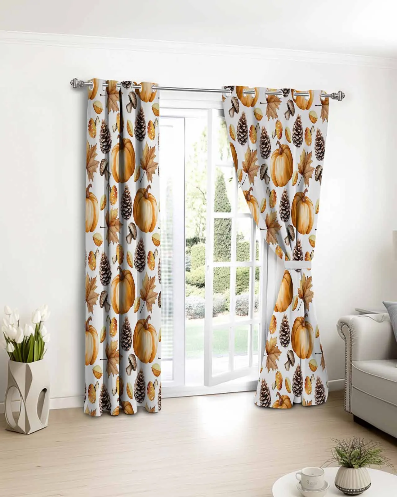 

Pine Cone Pumpkin Mushroom Curtains For Kitchen Bedroom Window Treatment Curtains for Living Room Home Decor Drapes