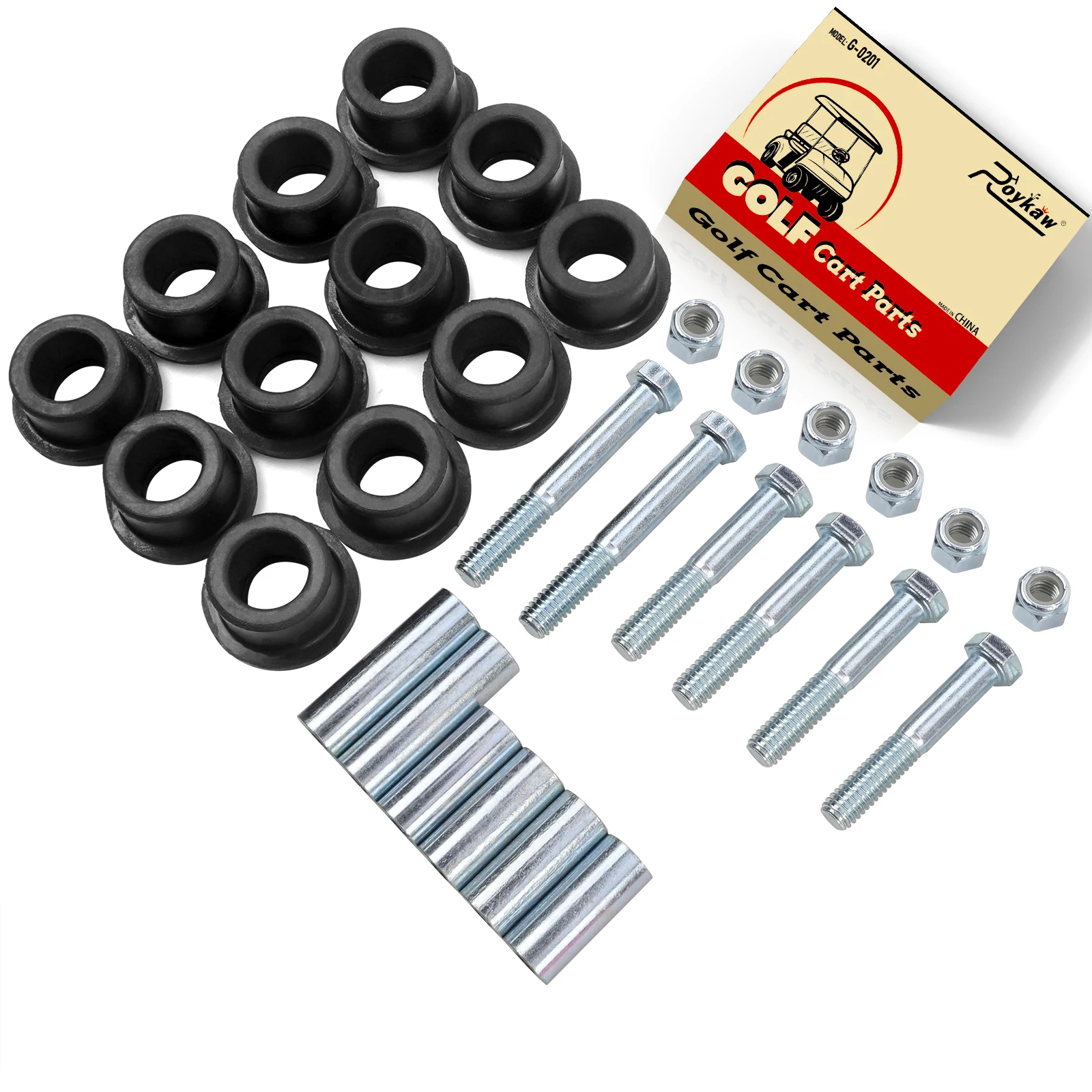 Roykaw Golf Cart Front Leaf Spring & Upper A arm Bushing Sleeve Kit with Bolts for Club Car DS 1992-up Gas/Electric Golf Cart