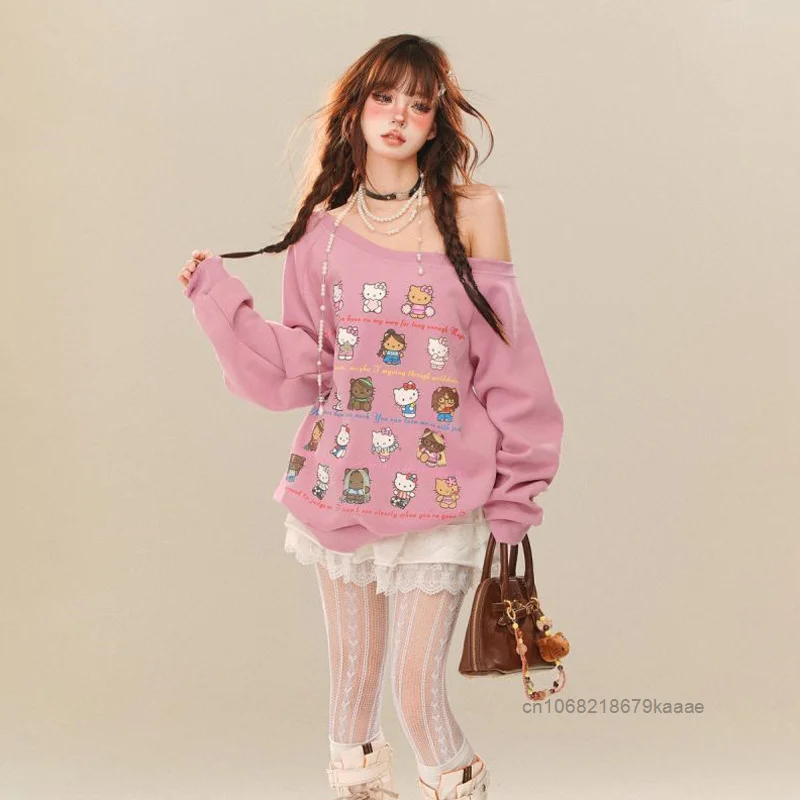 Hello Kitty American Style Sweet Cool Y2k Girl felpa con cappuccio donna all\'inizio dell\'autunno pullover Kawaii sciolti nuova moda Casual Versatile